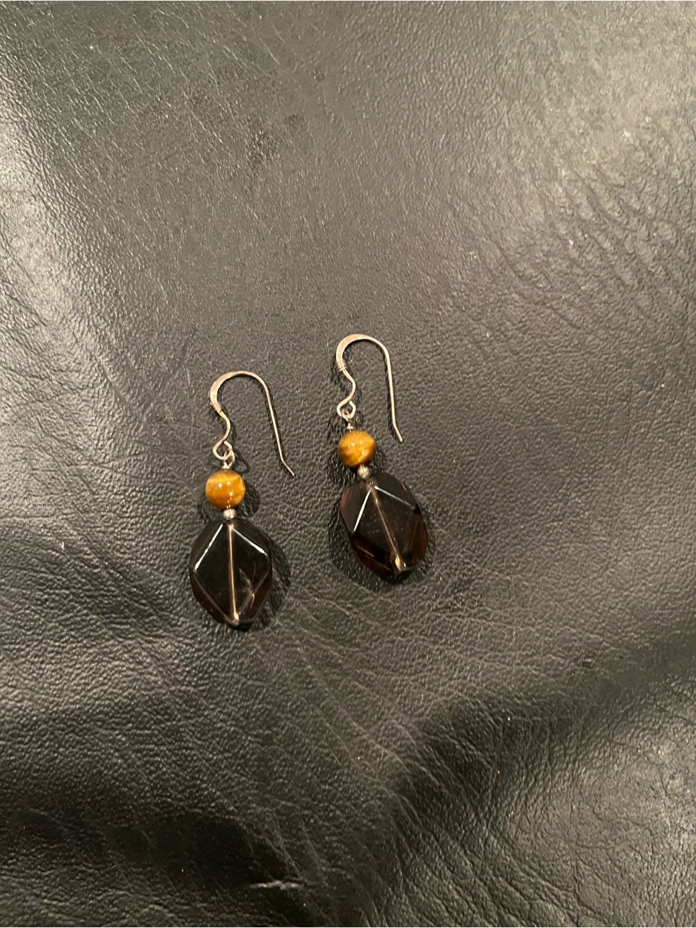 Handcrafted Brown and Amber Bead Drop Earrings